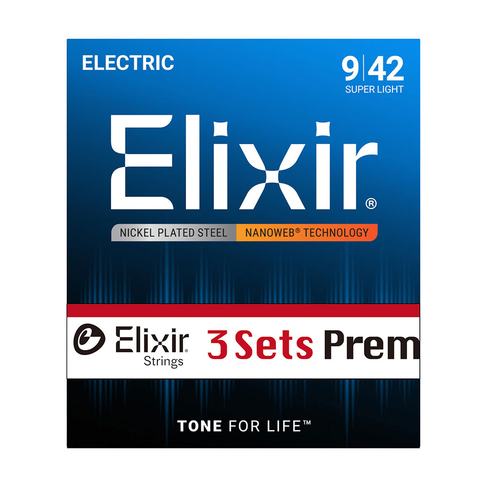 【3セットパック】 ELIXIR 16566 12002 BonusPack (2+1FREE) NANOWEB Super Light 09-42 エレキギター弦 3セットボーナスパック