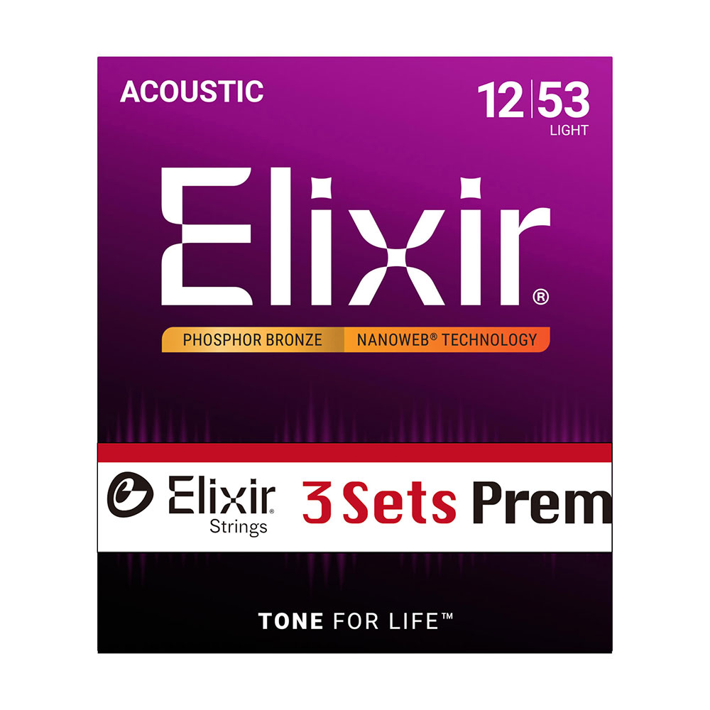 【3セットパック】 ELIXIR 16569 16052 BonusPack (2+1FREE) ACOUSTIC NANOWEB LIGHT 12-53 アコースティックギター弦 3セットボーナスパック フォスファーブロンズ