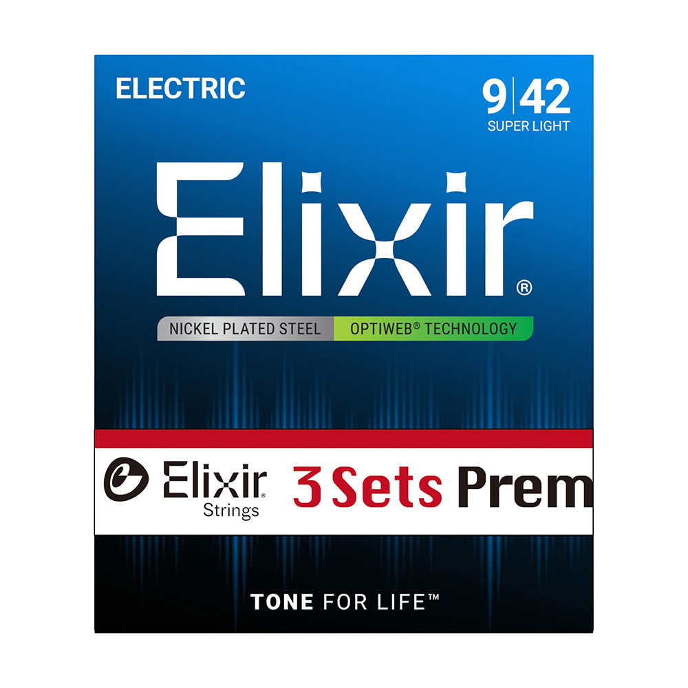 【3セットパック】 ELIXIR 16571 19002 BonusPack (2+1FREE) OPTIWEB Super Light 09-42 エレキギター弦 3セットボーナスパック