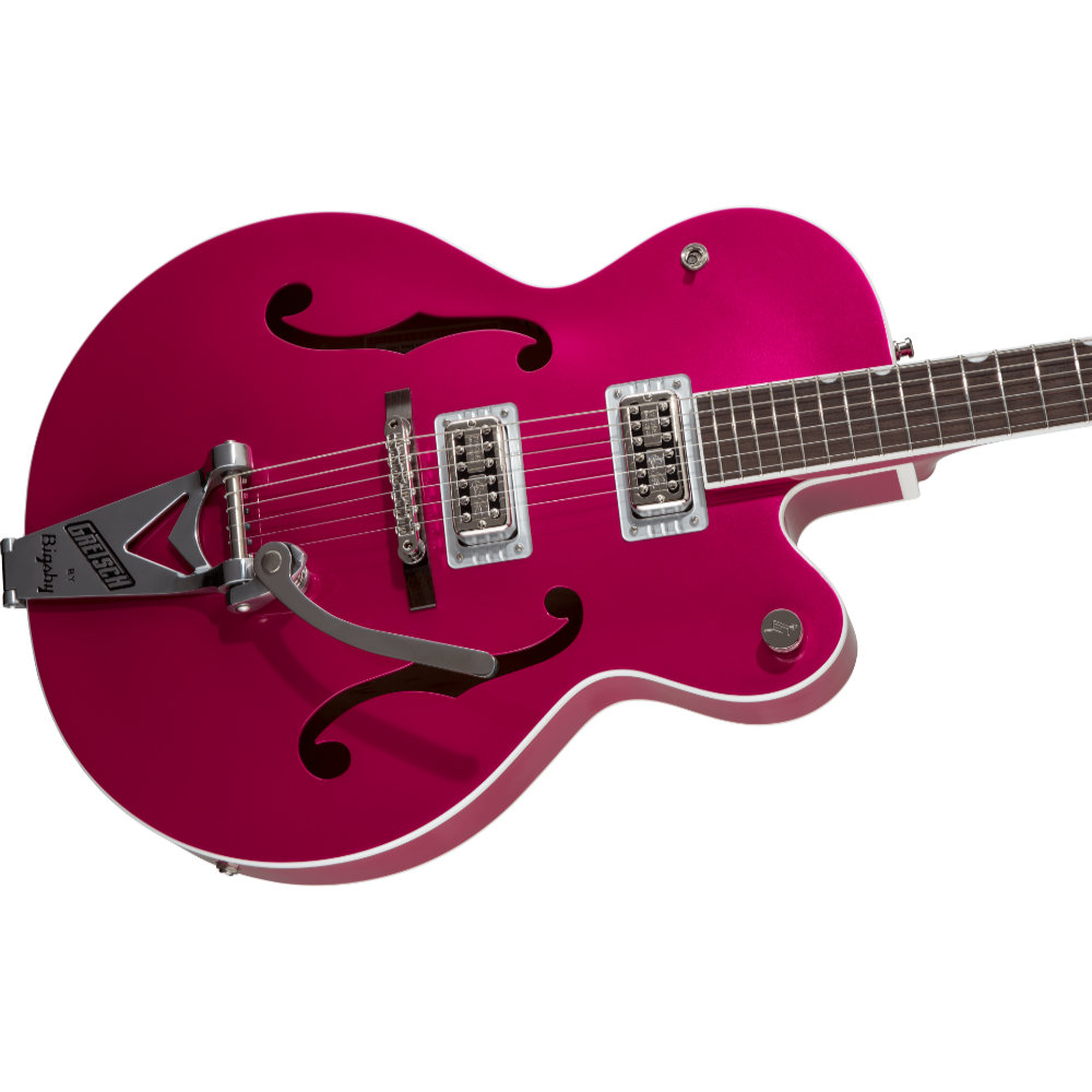 GRETSCH グレッチ G6120T-HR Brian Setzer Signature Hot Rod Hollow Body with Bigsby Candy Magenta エレキギター フルアコ ボディ斜めアングル画像