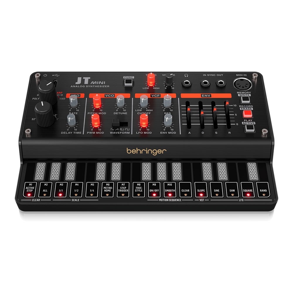 BEHRINGER JT MINI シンセサイザー 3VCO/マルチモードVCF/アルペジエーター/16ステップモーションシーケンサー搭載 正面
