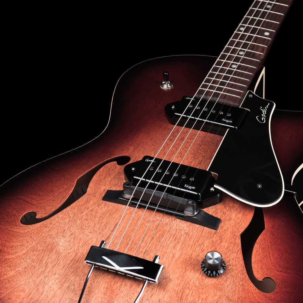 Godin ゴダン 5th Avenue CW Kingpin II Vintage Burst エレキギター フルアコギター ボディアップ画像