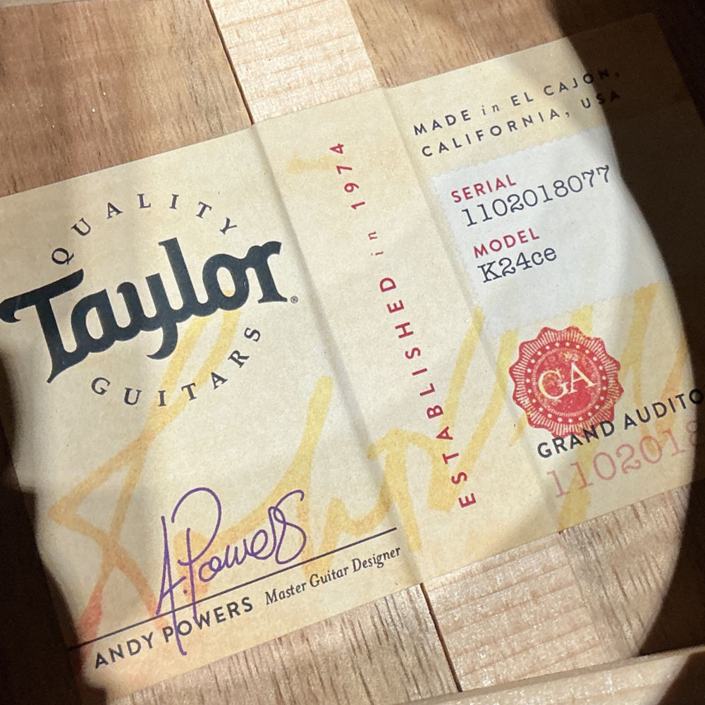 【中古】 アコースティックギター Taylor K24ce V-Class 2018年製 オールハワイアンコア単板ボディー ラベル