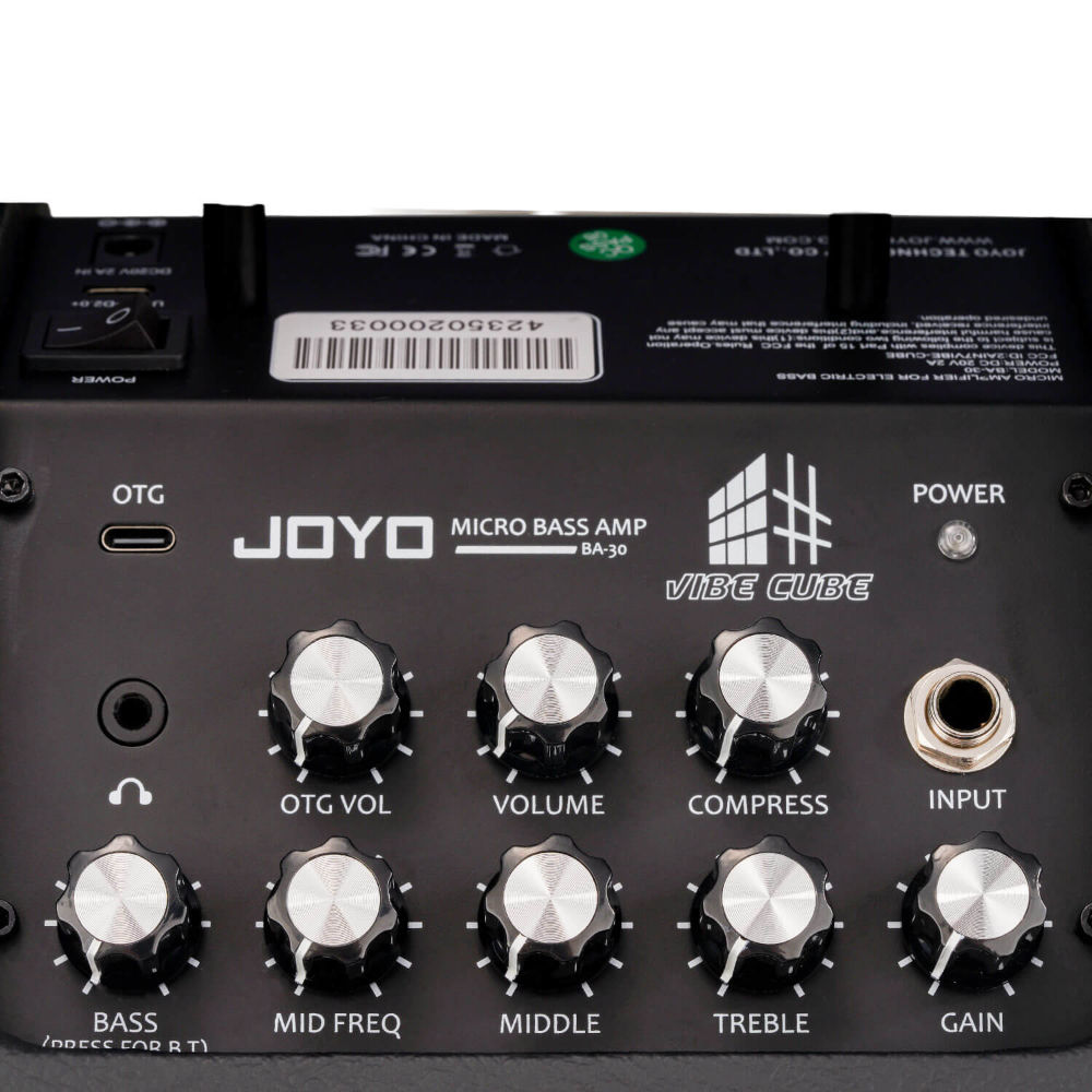 JOYO ジョーヨー BA-30 VIBE CUBE BLK 30W 小型ベースアンプ Bluetooth+OTGオーディオI/F搭載 コントロール正面