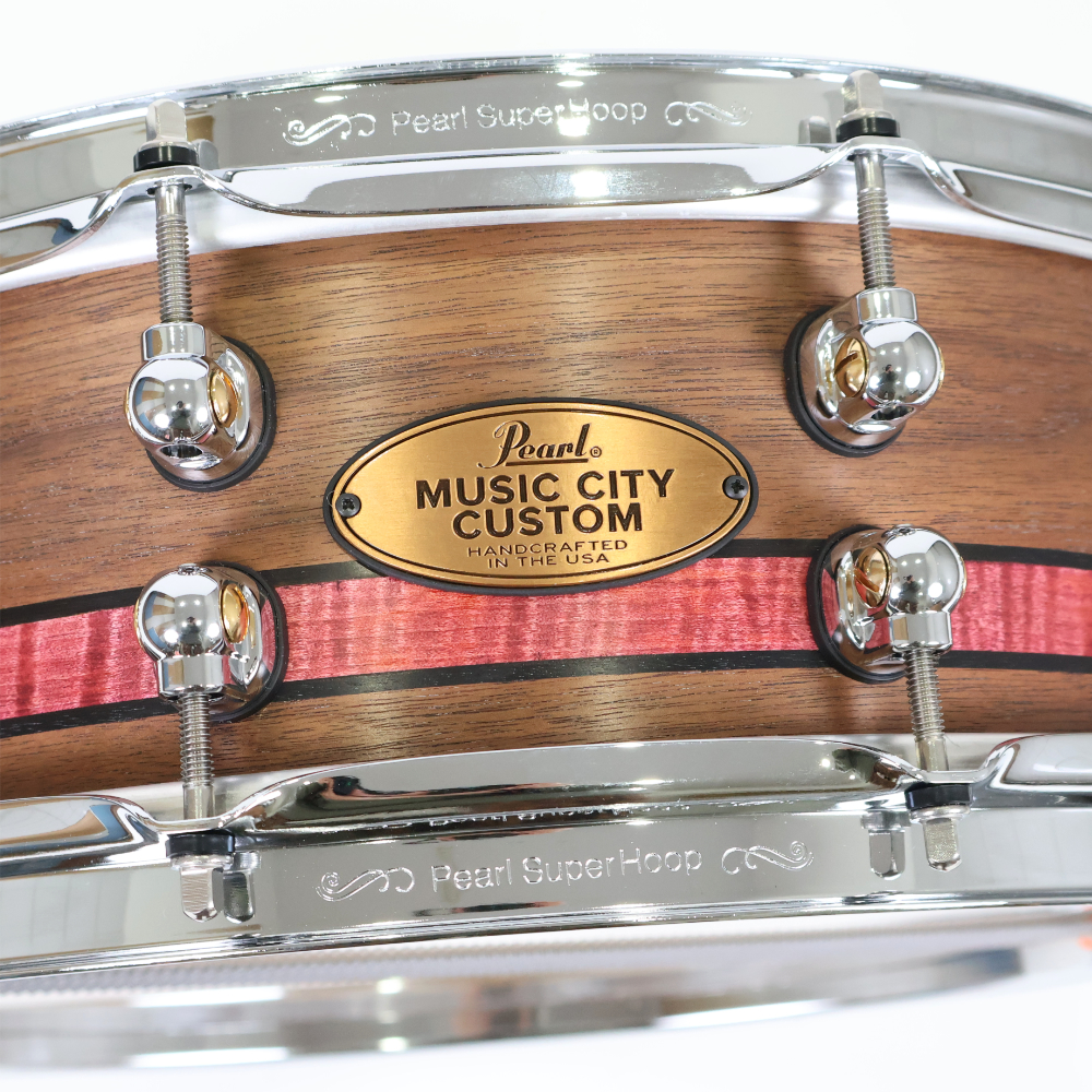 Pearl パール USA MUSIC CITY CUSTOM MCCW1450S/C Solid Walnut Shell 14×5.0 Red Figured Maple + Two Bands of Macassar Ebony スネアドラム 詳細画像