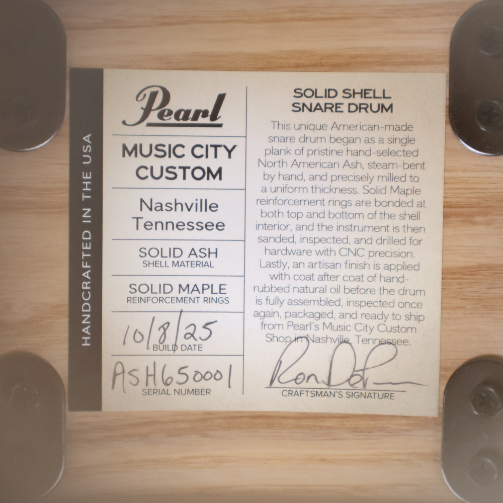 Pearl パール USA MUSIC CITY CUSTOM MCCA1465S/C Solid Ash Shell 14x6.5 Two Tone Ash w/Ebony Inlay スネアドラム 詳細画像