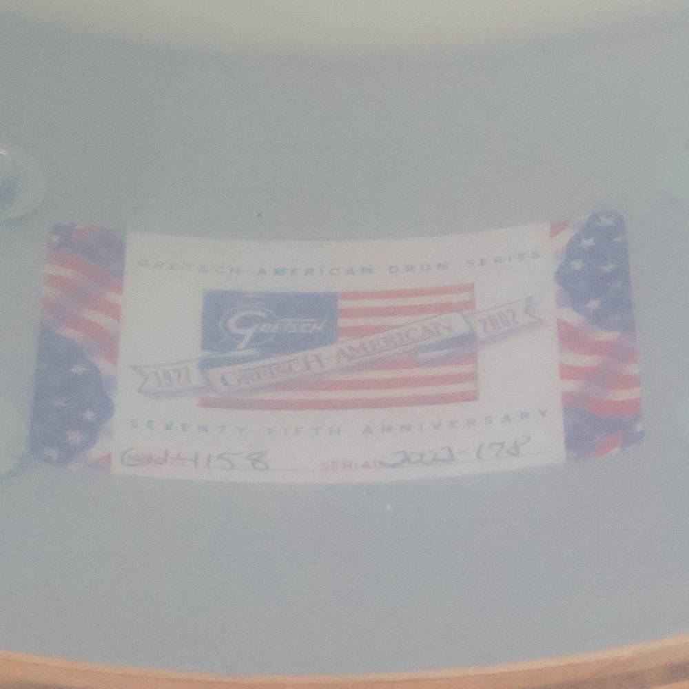 【中古】 スネアドラム グレッチ GRETSCH G-4158 14x5.5 White Marine Pearl Gretsch American Drum Series 75th Anniversary 内側ラベル