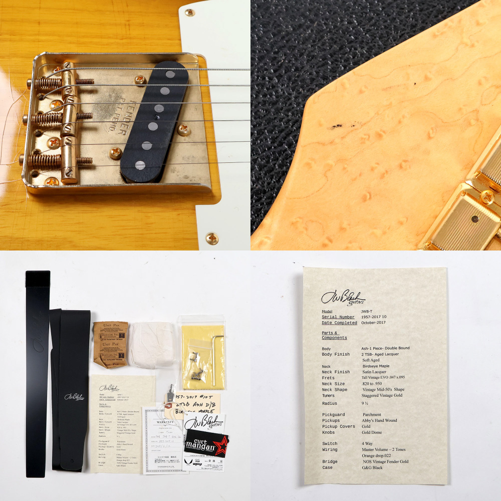 【中古】 エレキギター J.W.Black JWB-T 60th Anniversary 2TSB Soft Aged Abby’sピックアップ搭載 3.02kg テレキャスタータイプ JWブラック アビゲイル・イバラピックアップ バーズアイメイプルネック サビ、汚れ、付属品