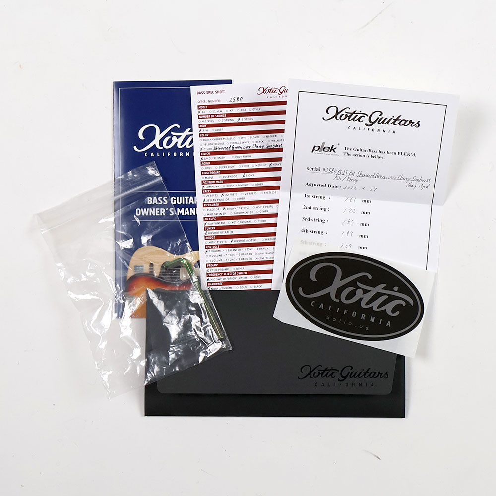 【中古】Xotic エキゾチック XJ-1T 6st Ash/R Sherwood Green over Cherry Sunburst Heavy Aged 2022年製 6弦エレキベース 付属品