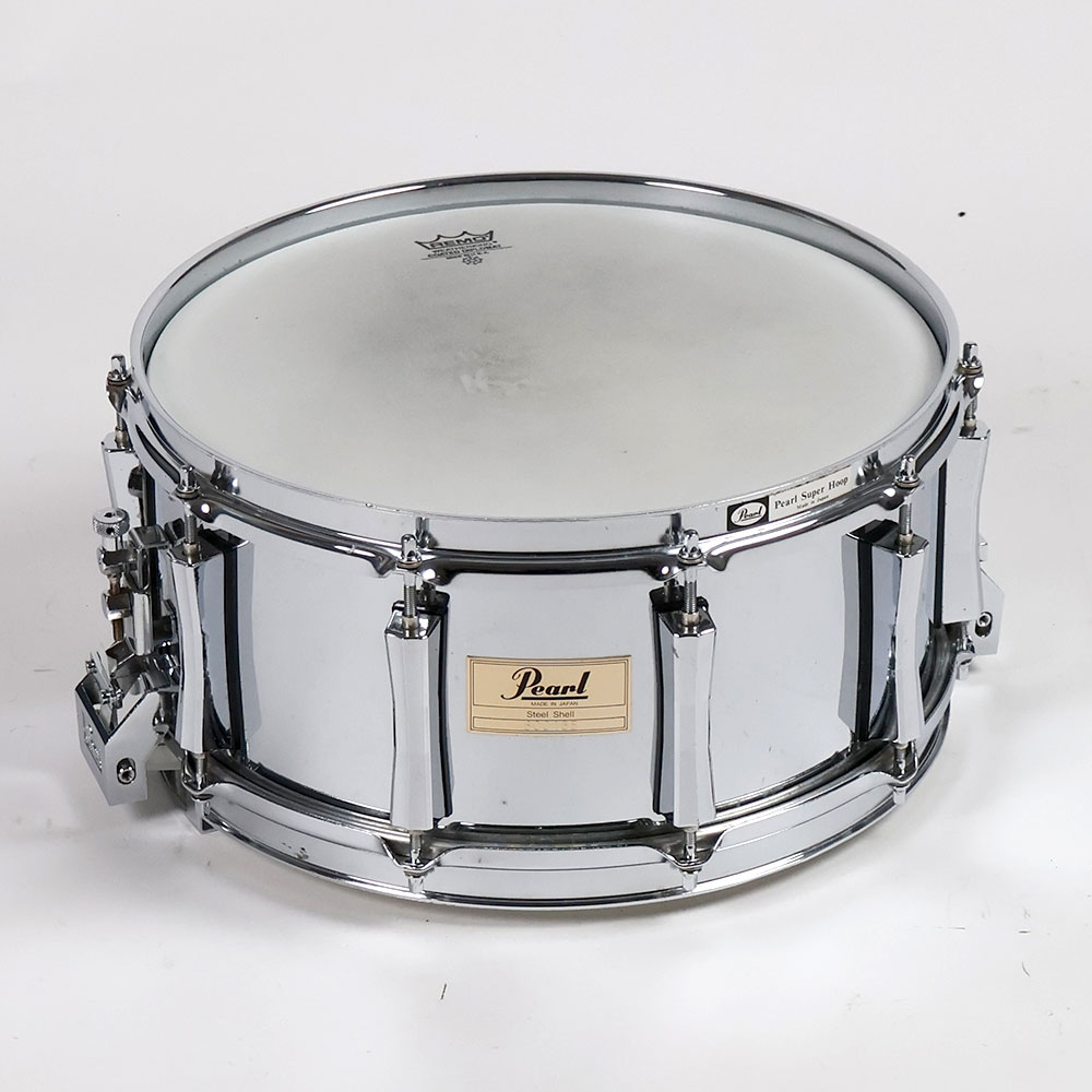 【中古】 スネアドラム パール Pearl Steel shell 14x6.5 Made in Japan スネアドラム 正面