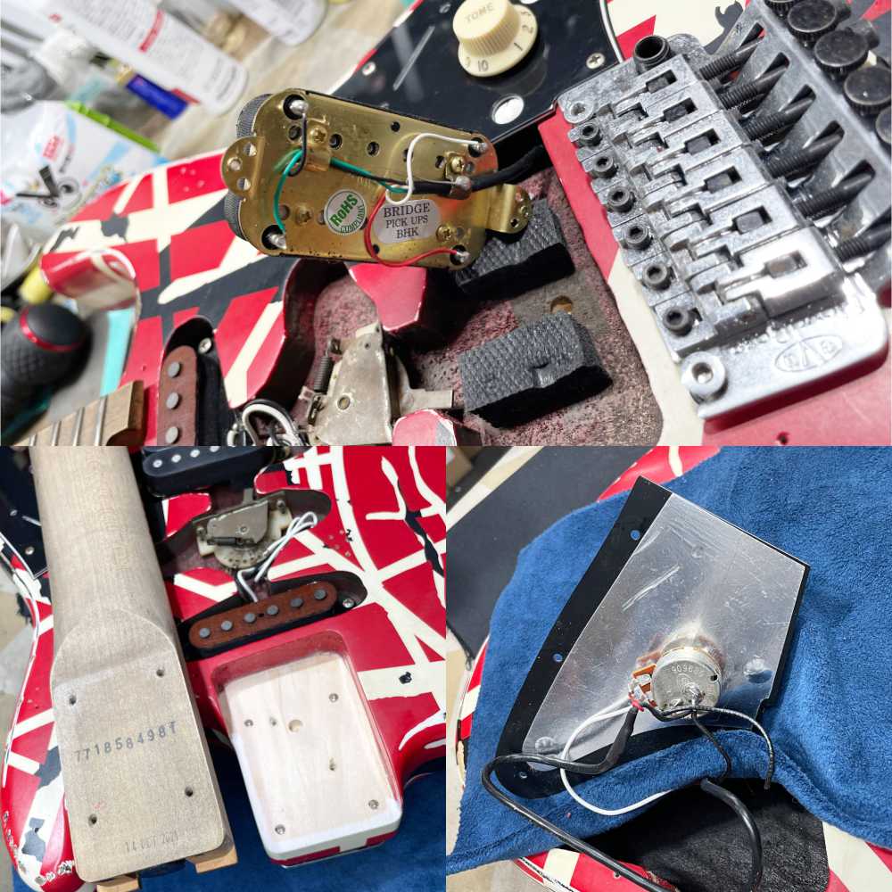 【中古】 エレキギター EVH Striped Series Frankenstein Frankie Maple Fingerboard Red with Black Stripes Relic 2021年製 Eddie Van Halen Model ヴァンヘイレン 内部