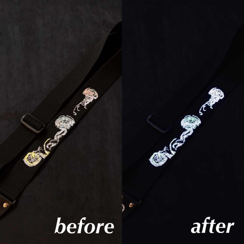 Grande uomo グランデウオモ TENDER STRAP TS-2 AC 光る群海月 ギターストラップ 発光画像