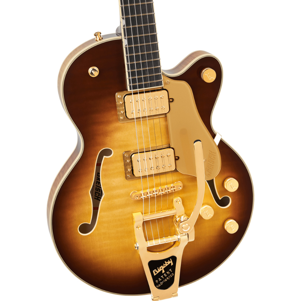 GRETSCH グレッチ Broadkaster Jr. LX Figured Center Block with String-Thru Bigsby and Gold Hardware Ebony Fingerboard Caramel エレキギター ボディトップ
