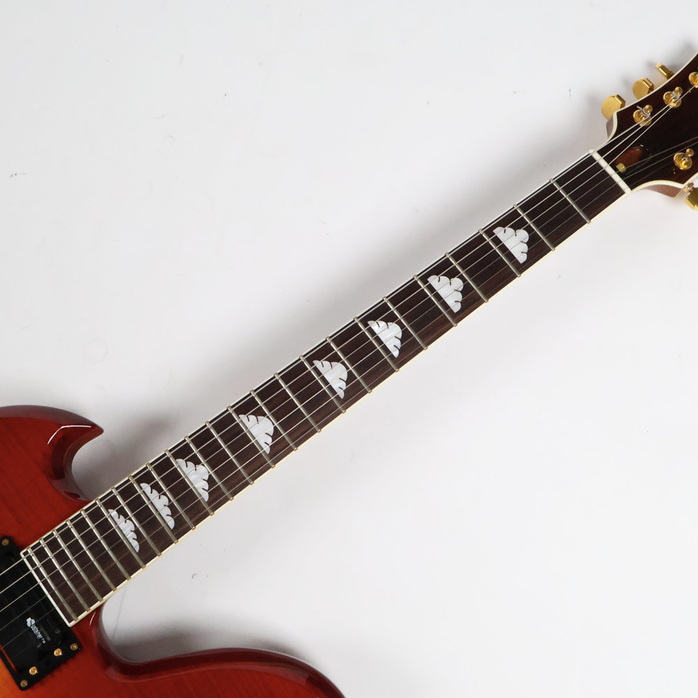 【中古】 エレキギター BURNY by FERNANDES MG-340X CS  SKULLストラップ付き hideモデル チェリーサンバースト サスティナー搭載 スルーネック 指板