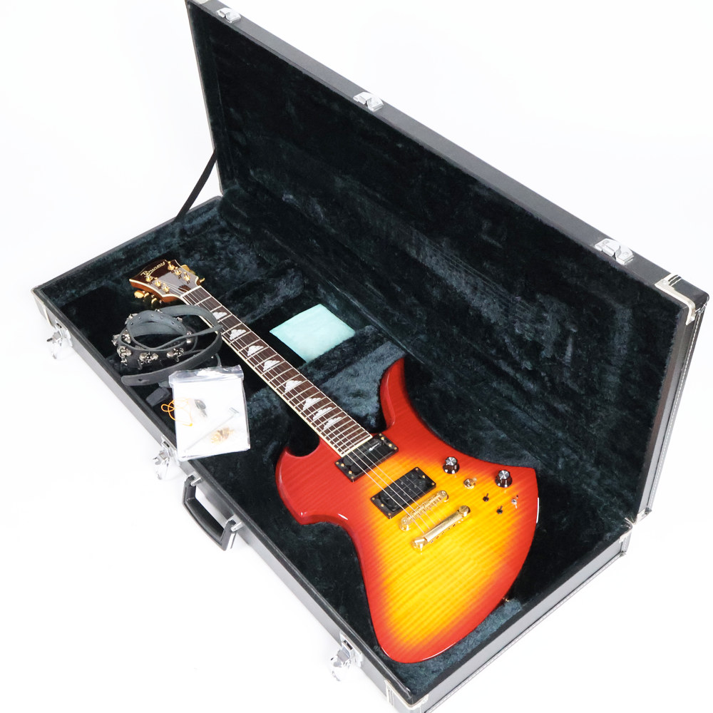 【中古】 エレキギター BURNY by FERNANDES MG-340X CS  SKULLストラップ付き hideモデル チェリーサンバースト サスティナー搭載 スルーネック ケース