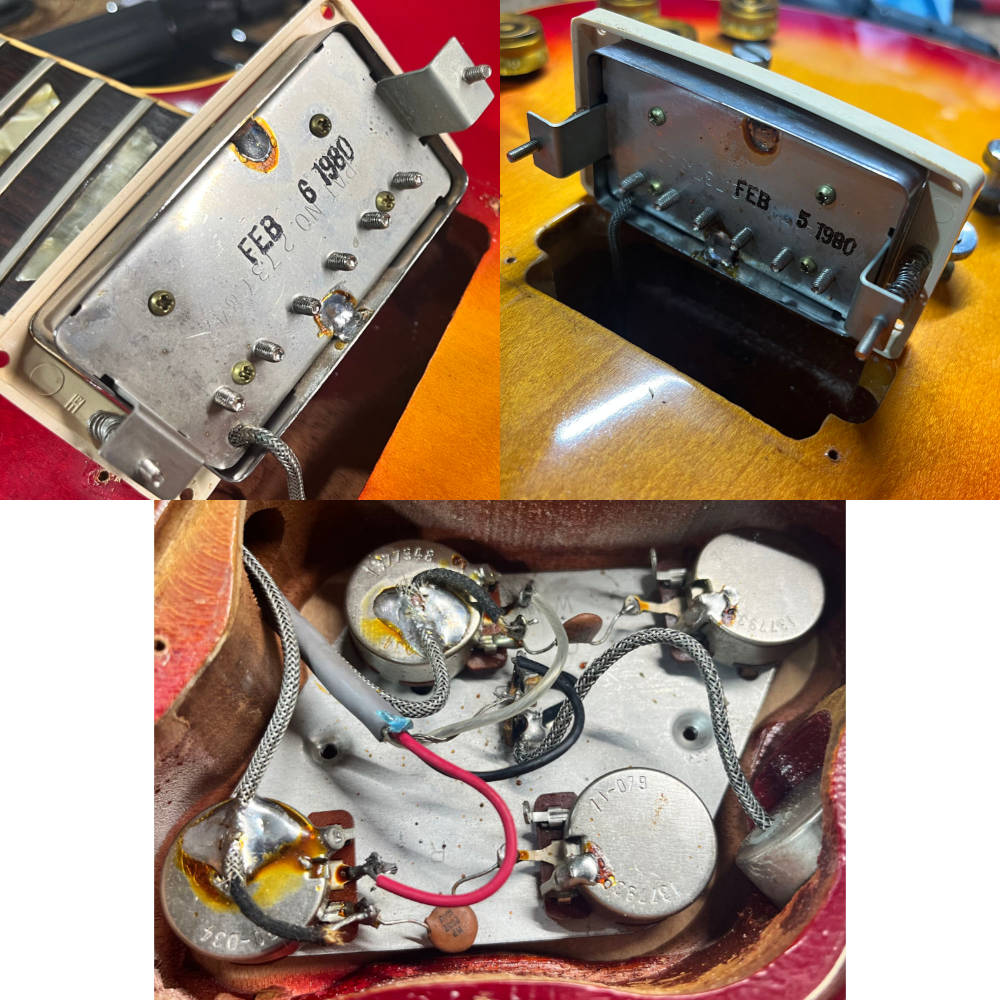 【中古】 エレキギター Gibson Les Paul Standard Cherry SunBurst 1980年製 ギブソン レスポールスタンダード 刻印ナンバードPAF ピックアップ、ポット、内部