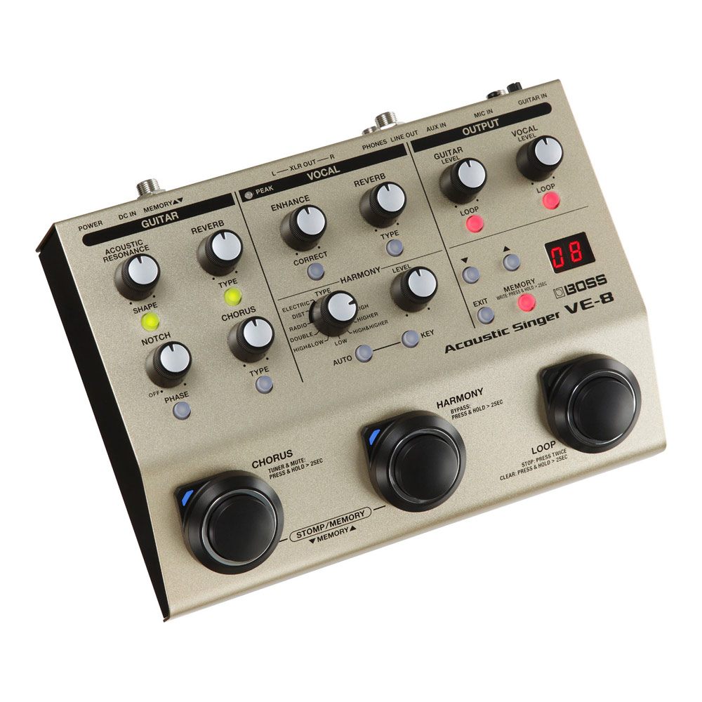 【訳あり】 BOSS VE-8 Acoustic Singer ギター＆ボーカル用エフェクター アウトレット 本体画像 斜め 