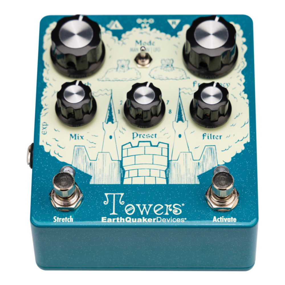 Earthquaker Devices アースクエイカーデバイセス EQD Towers フィルターリバーブ ギターエフェクター フロント斜めアングル画像