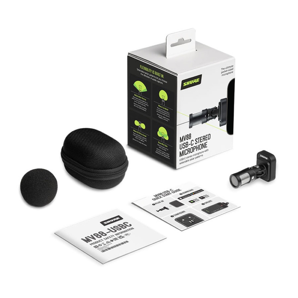 SHURE MV88 USB-C ステレオマイクロホン iOS Android 両対応 USB C端子でスマホに直接挿せるステレオマイク 製品内容