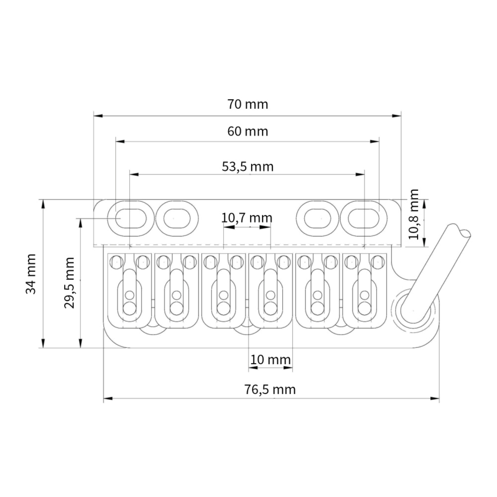 Vega-Trem VT1 Special standard Black ストラト用リプレイスメントブリッジ 6穴タイプに対応 トレモロブリッジ ベガトレム サイズ図画像