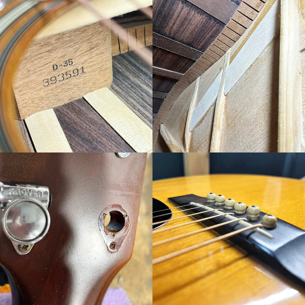 【中古】 アコースティックギター Martin D-35 1977年製 ブルーケース付き トップ割れ修正あり マーチン D35 内部