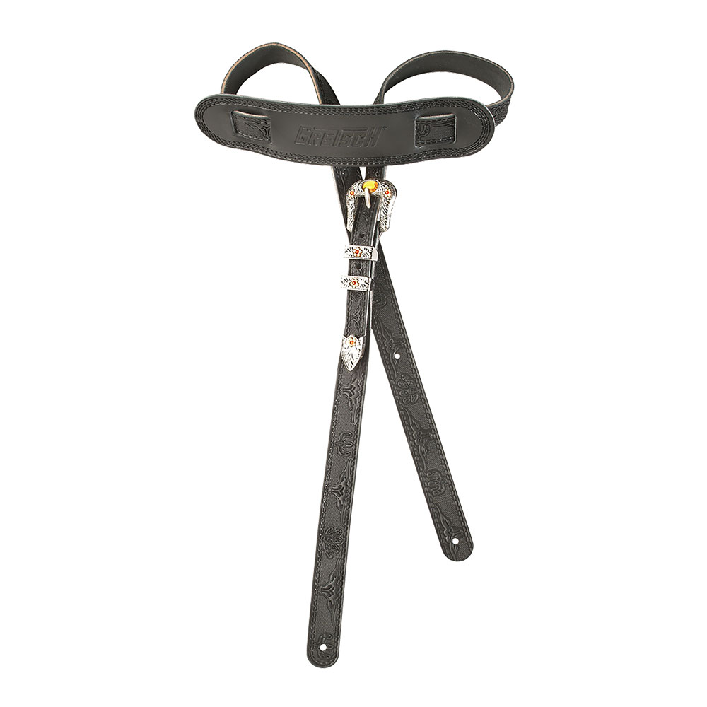 GRETSCH グレッチ Vintage Tooled Leather Guitar Strap Black ギターストラップ