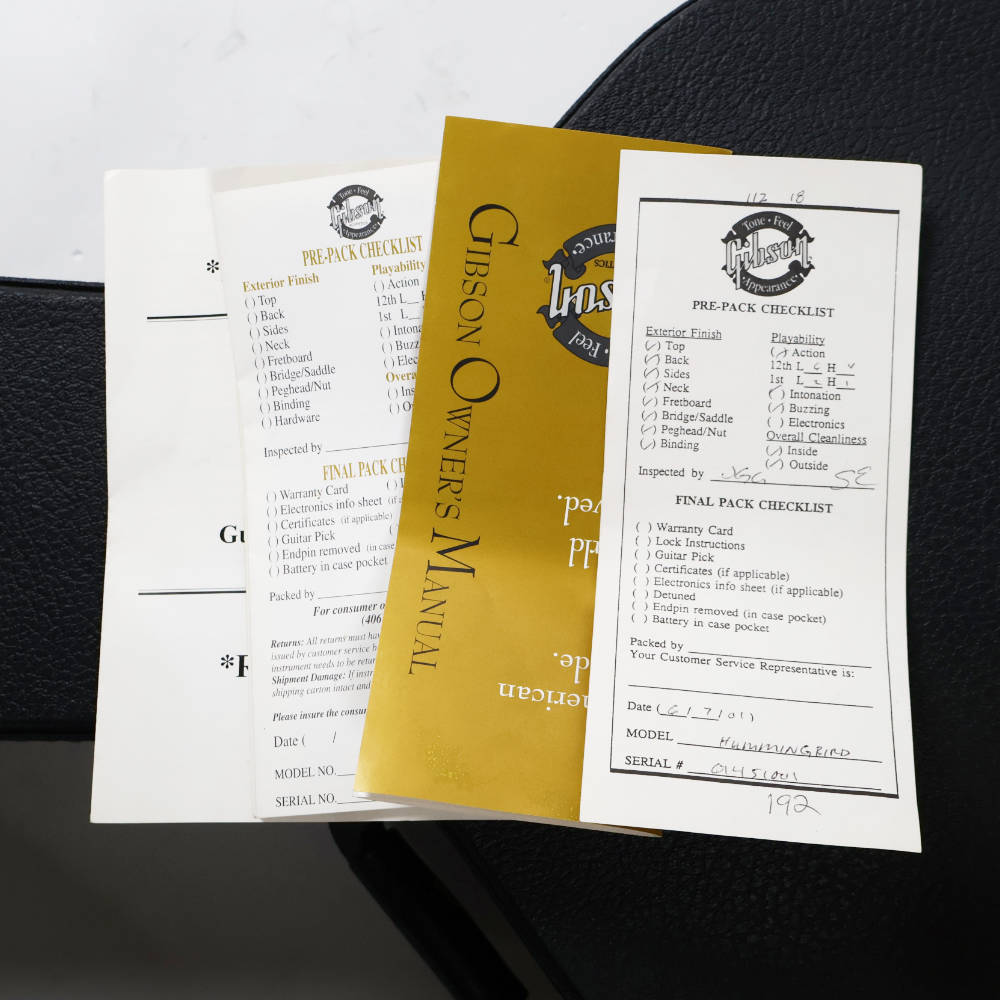 【中古】 エレキギター Gibson Custom Shop Humming Bird Quilted Maple Back & Side Natural 2001年製 ギブソン カスタムショップ ハミングバード キルトメイプル 付属品画像