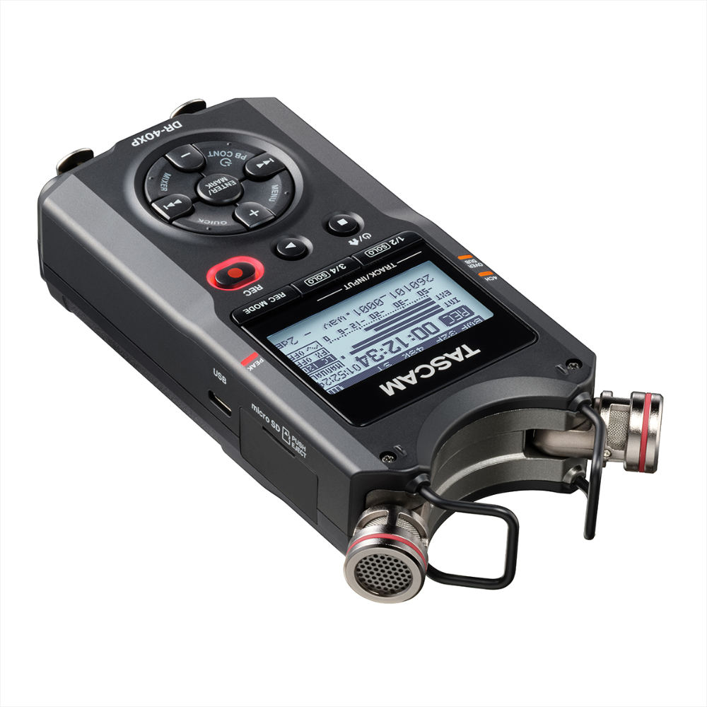 TASCAM タスカム DR-40XP 32ビットフロート録音対応 4chポータブルレコーダー USB Type-C対応 オーディオインターフェース 斜めアングル画像3