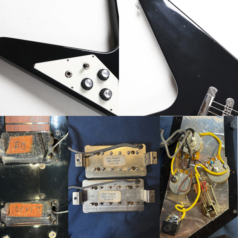 【中古】 エレキギター Gibson Flying V 2017 T with Dirty Fingers Ebony 2016年製 ギブソン フライングV ダーティーフィンガーピックアップ搭載 キャビティー