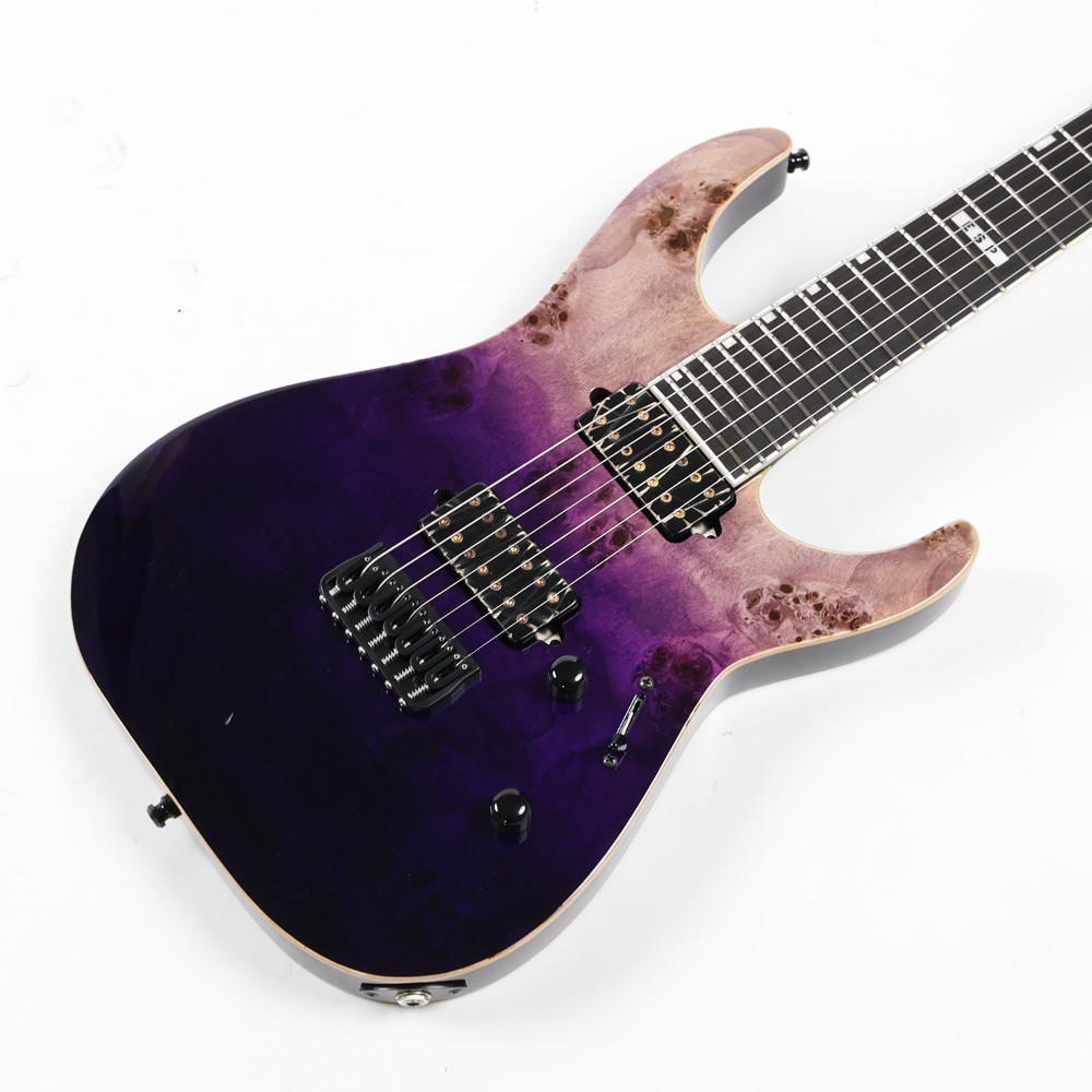 【中古】 7弦エレキギター ESP E-II SERIES M-II 7NT HS Purple Natural Fade Buckeye Burl Maple Top HIPSHOT FIXED ブリッジ搭載 2019年製 ボディトップ