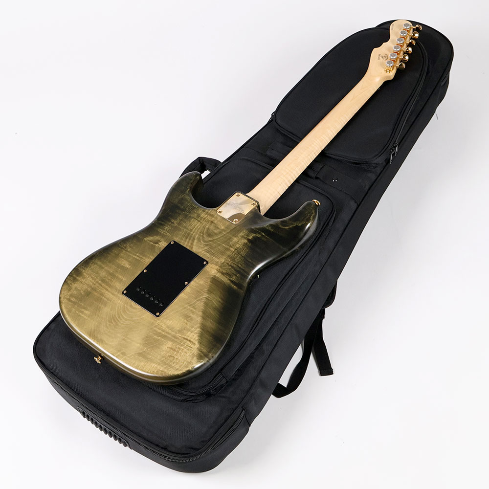 【中古】 エレキギター Momose MC-TOCHI-SP21/E MGR-FGR 2021年製 圧倒的な木目をもつ栃材を使用 背面