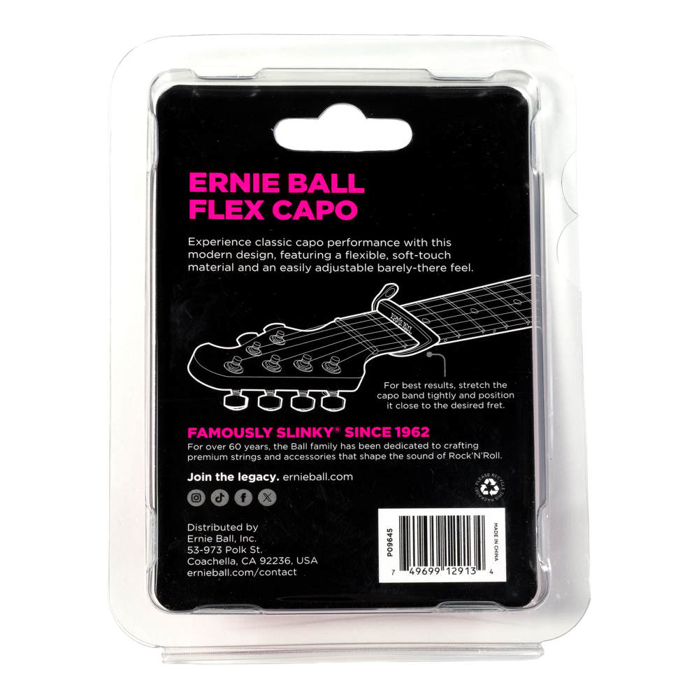 ギターカポ ERNIE BALL 9645 FLEX CAPO BK アーニーボール フレックスカポ パッケージ裏画像