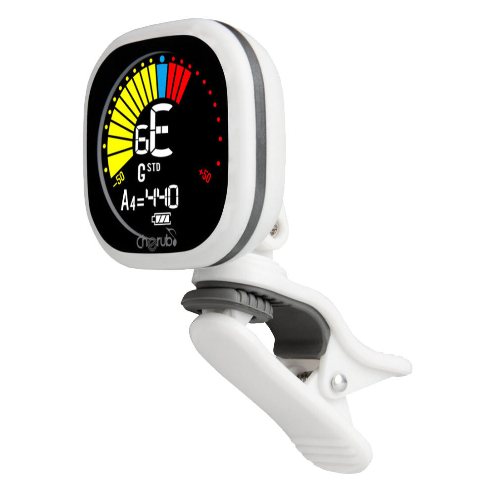 Cherub チェラブ WST-675 White Cab Tuner 充電式クリップチューナー ホワイト 斜めアングル画像