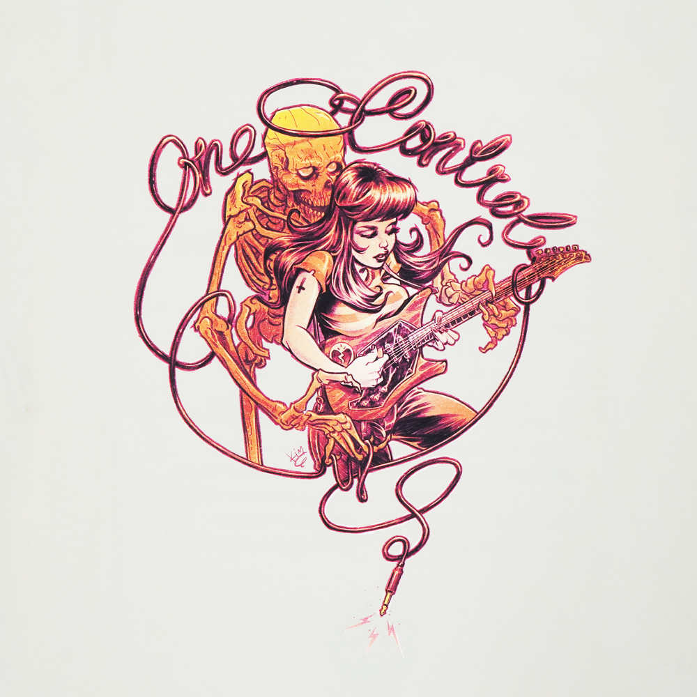 One Control ワンコントロール the Skull with Girl ロングTシャツ ヴィンテージナチュラル 長袖 Mサイズ 表プリント画像