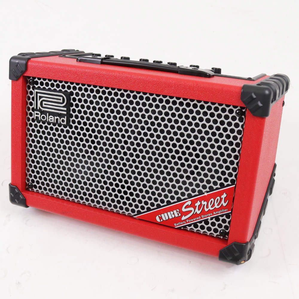 【中古】 ギターアンプ ローランド ROLAND CUBE Street RED 乾電池駆動パフォーマンス用ステレオアンプ ギターアンプ 本体画像 斜め 