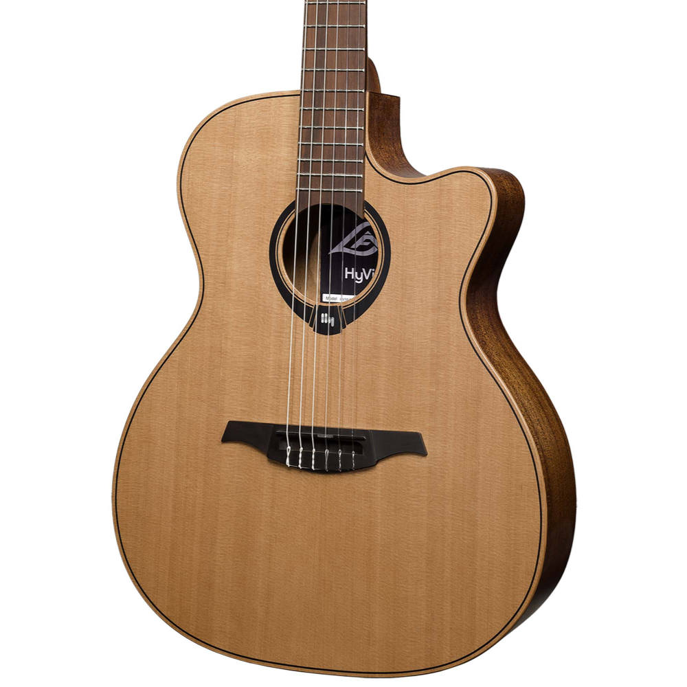 エレガットギター LAG GUITARS HV10-N-ACE NEW HYVIBEシリーズ スマートギター クラシックギター ボディ右斜め画像