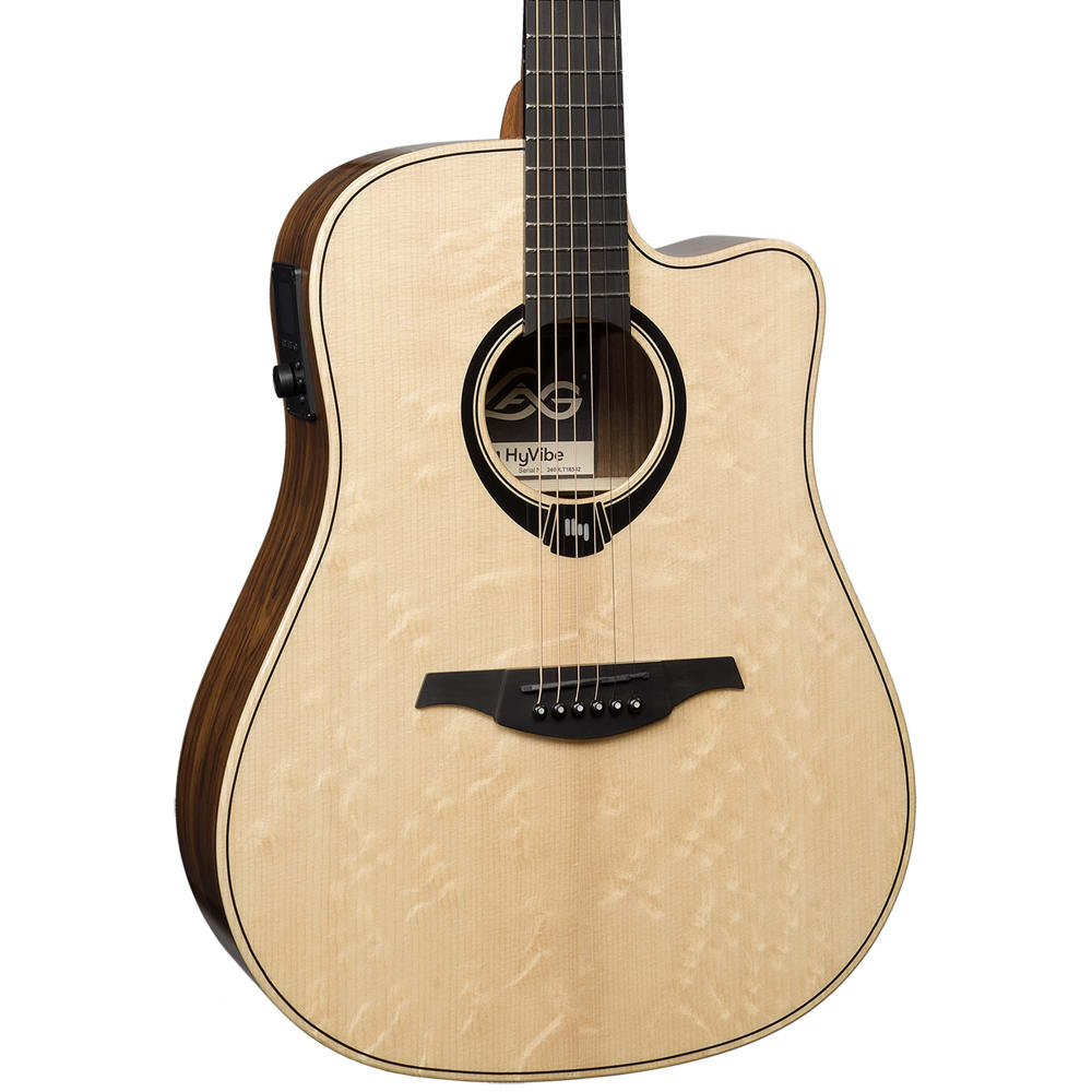 アコースティックギター LAG GUITARS HV30DCE NEW HYVIBEシリーズ スマートギター ドレッドノートサイズ ローズウッドバック&サイド ボディ左斜め画像