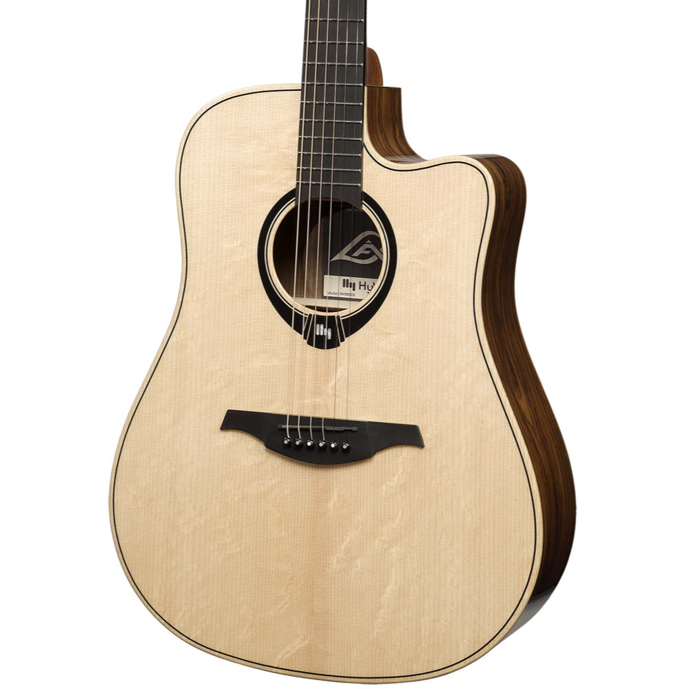 アコースティックギター LAG GUITARS HV30DCE NEW HYVIBEシリーズ スマートギター ドレッドノートサイズ ローズウッドバック&サイド ボディ右斜め画像
