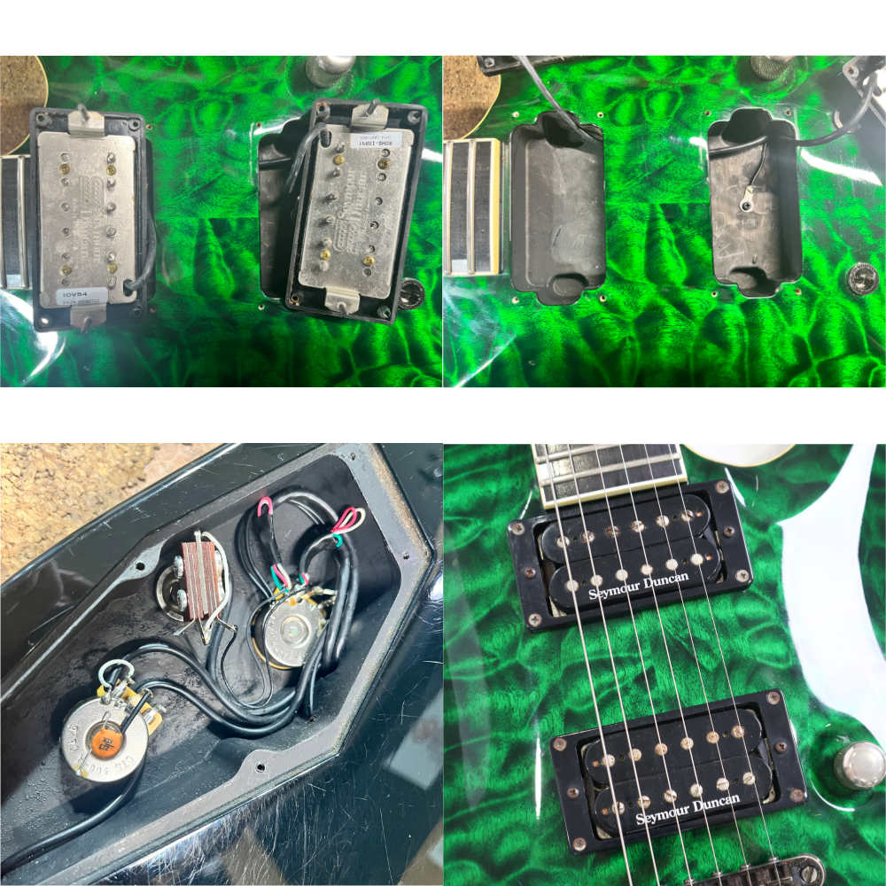 【中古】 エレキギター ESP Hrizon Custom See Thru Green 2008年頃製造 オーダーモデル キルテッドメイプルトップ Seymour Duncan  Cusoom5/Jazz搭載 ホライゾン 詳細画像