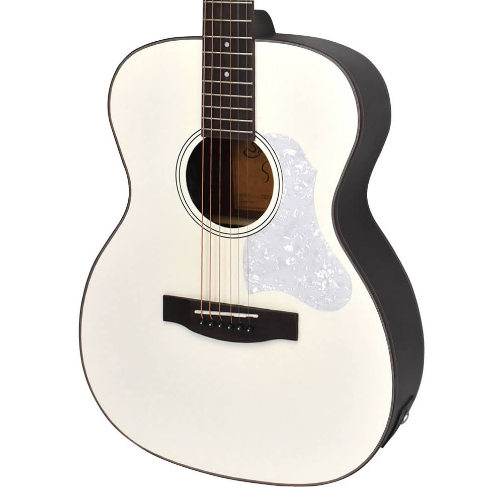 アコースティックギター エレアコ S.YAIRI YEF-01 SWH Silk White フォークサイズ FISHMANピックアップ付き シルクホワイト ボディ斜めアングル画像