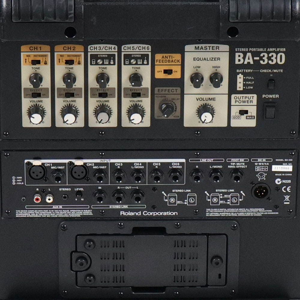 【中古】 ROLAND BA-330 ステレオポータブルアンプ PAシステム コントロールパネル