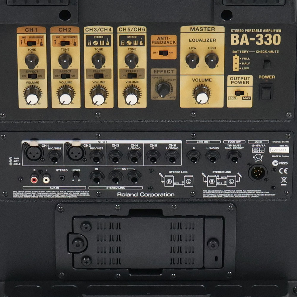 【中古】 ROLAND BA-330 ステレオポータブルアンプ PAシステム コントロールパネル