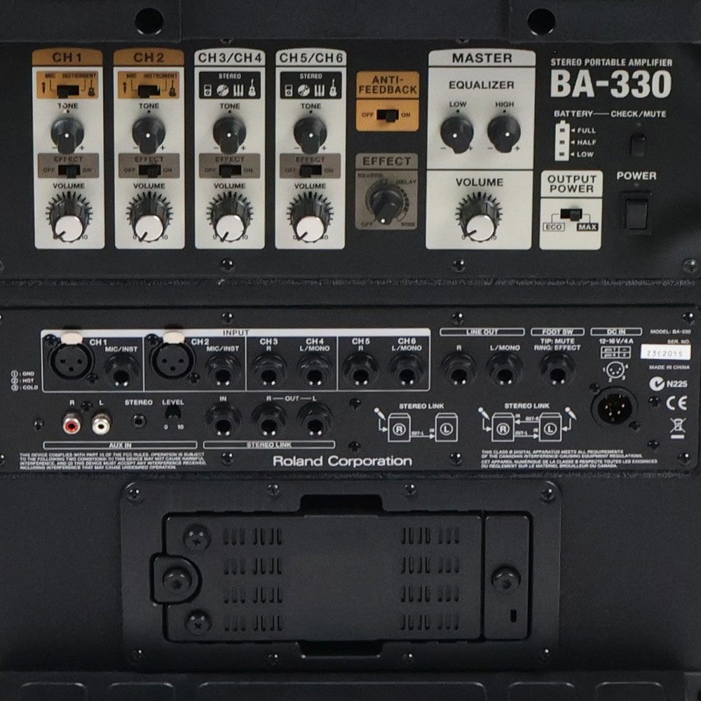 【中古】 ROLAND BA-330 ステレオポータブルアンプ PAシステム コントロールパネル