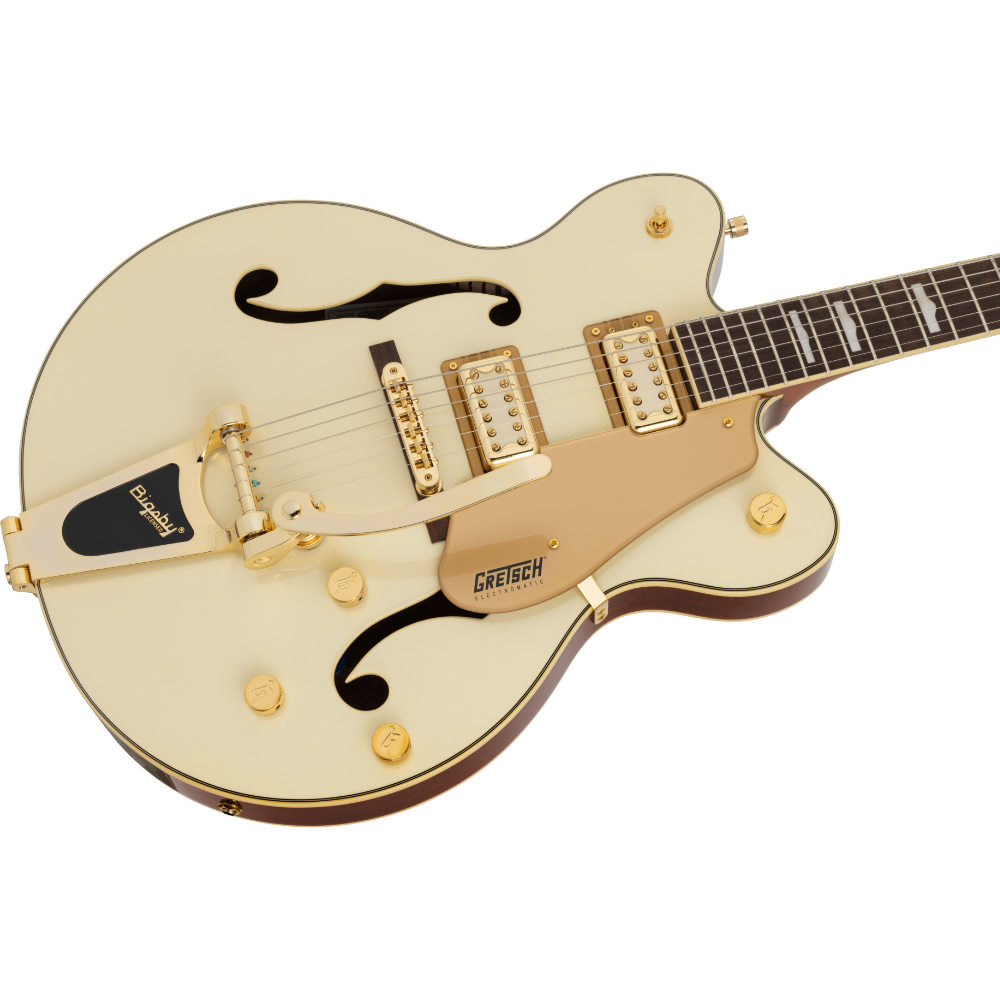 GRETSCH グレッチ G5422TG Electromatic Pristine LTD Hollow Body Double-Cut with Bigsby White Gold エレキギター フルアコ ボディ斜めアングル画像