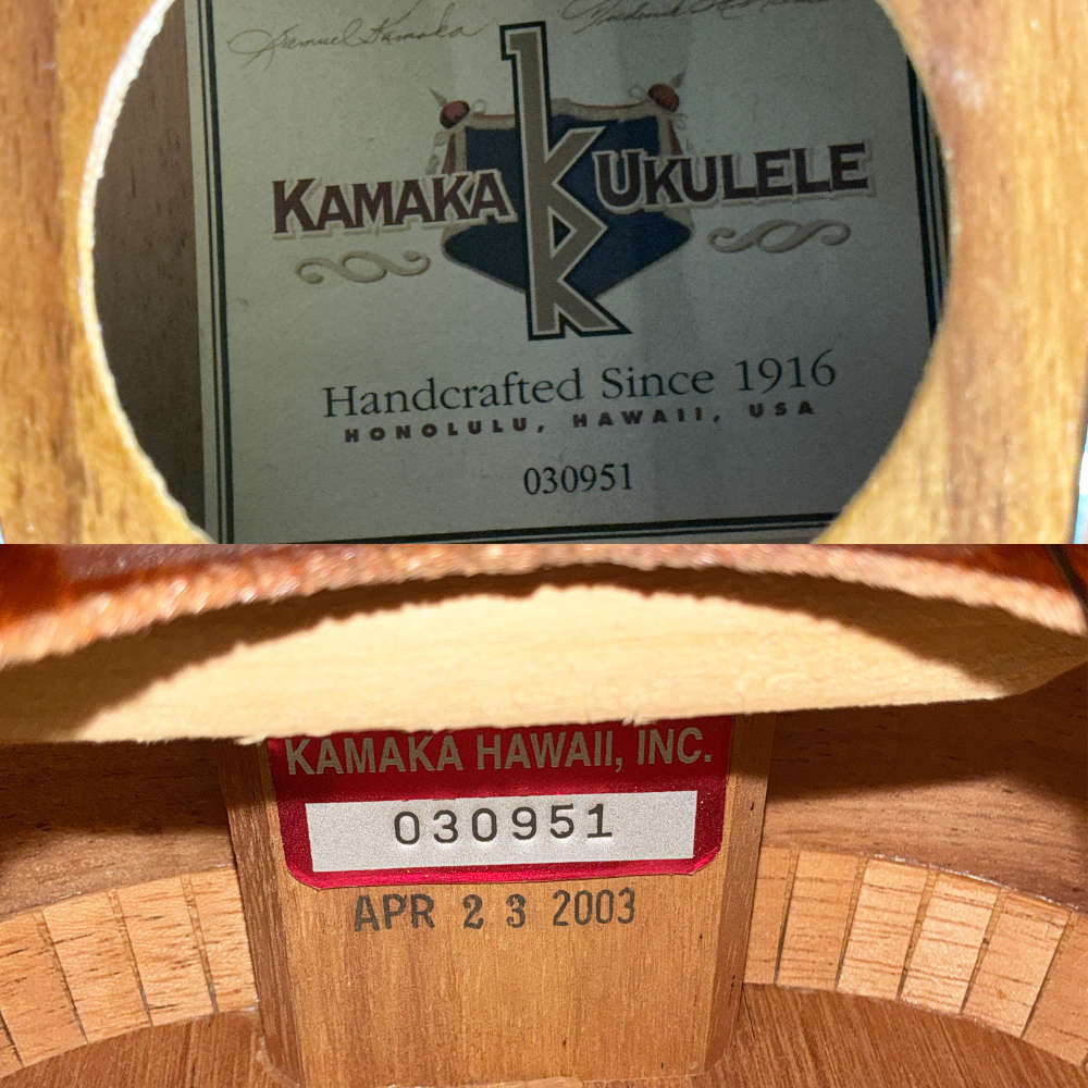 【中古】 ウクレレ コンサートウクレレ KAMAKA HF-2 2003年製 フリクションペグ 12フレットジョイント 16フレット仕様 内部 