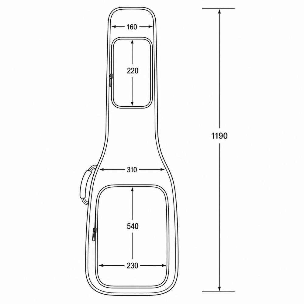 KIKUTANI キクタニ GVB-10B BR エレキベース用ギグバッグ ブラウン サイズ図画像