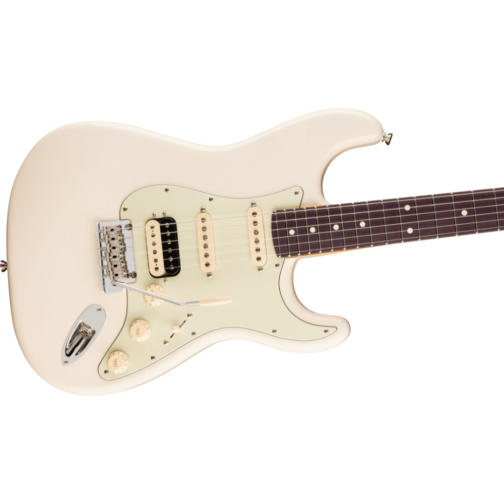 Fender フェンダー American Professional Stratocaster HSS RW Olympic White エレキギター ストラトキャスター ボディ斜めアングル画像