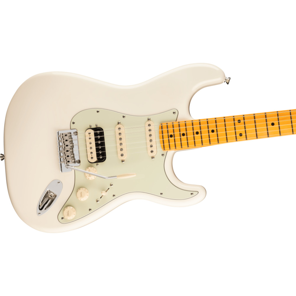 Fender フェンダー American Professional Stratocaster HSS MN Olympic White エレキギター ストラトキャスター ボディ斜めアングル画像