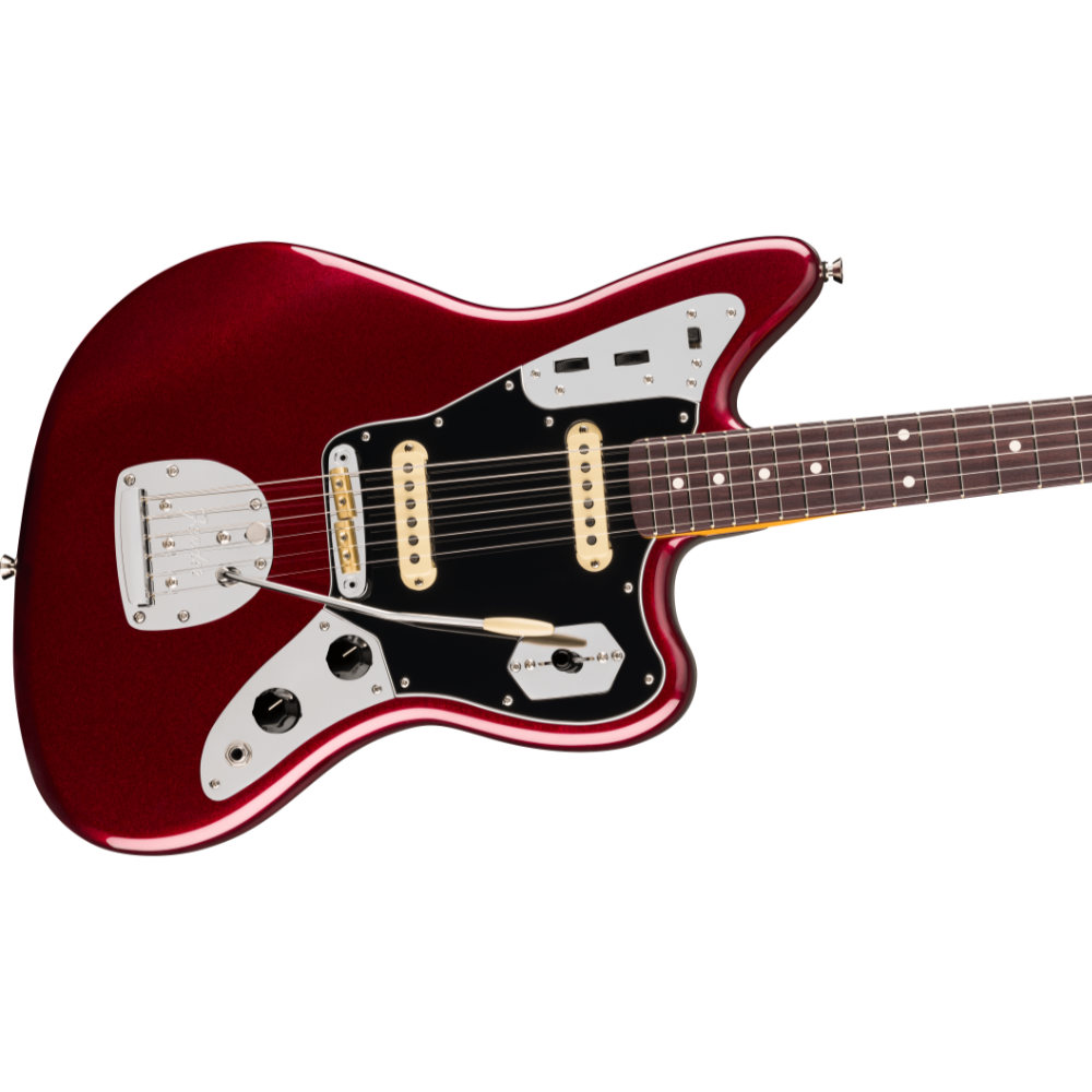 Fender フェンダー American Professional Jaguar RW Oxblood エレキギター ジャガー ボディ斜めアングル画像