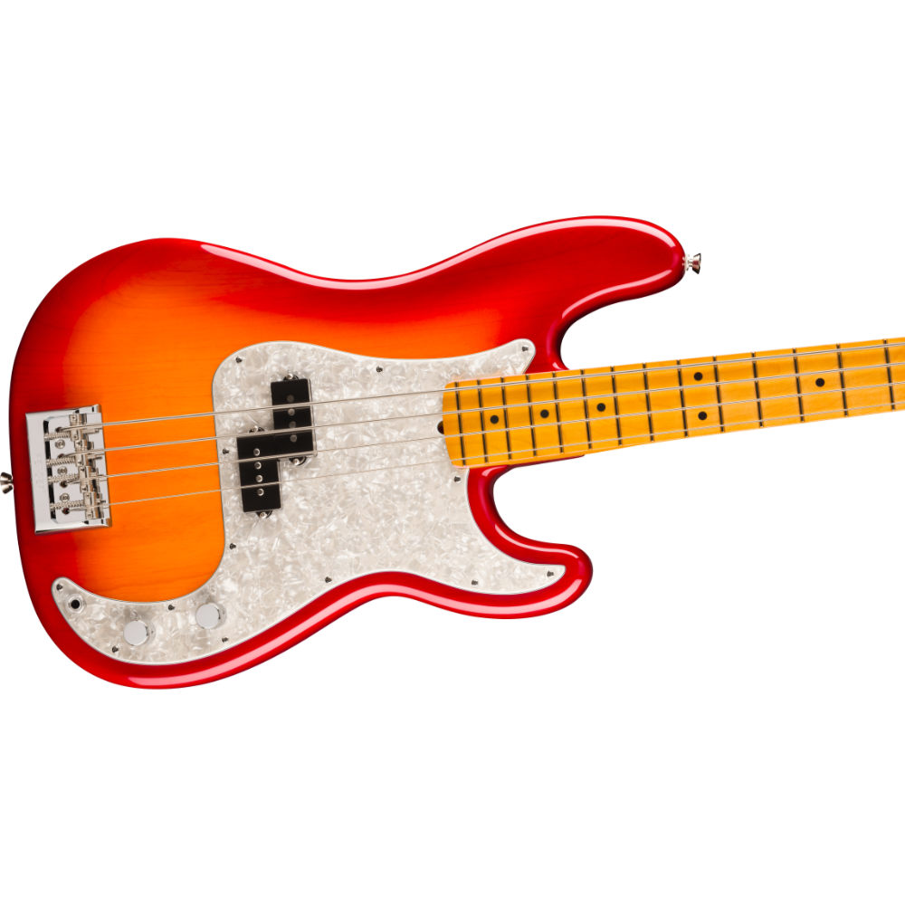 Fender フェンダー American Professional Precision Bass MN Aged Cherry Burst エレキベース プレシジョンベース ボディ斜めアングル画像